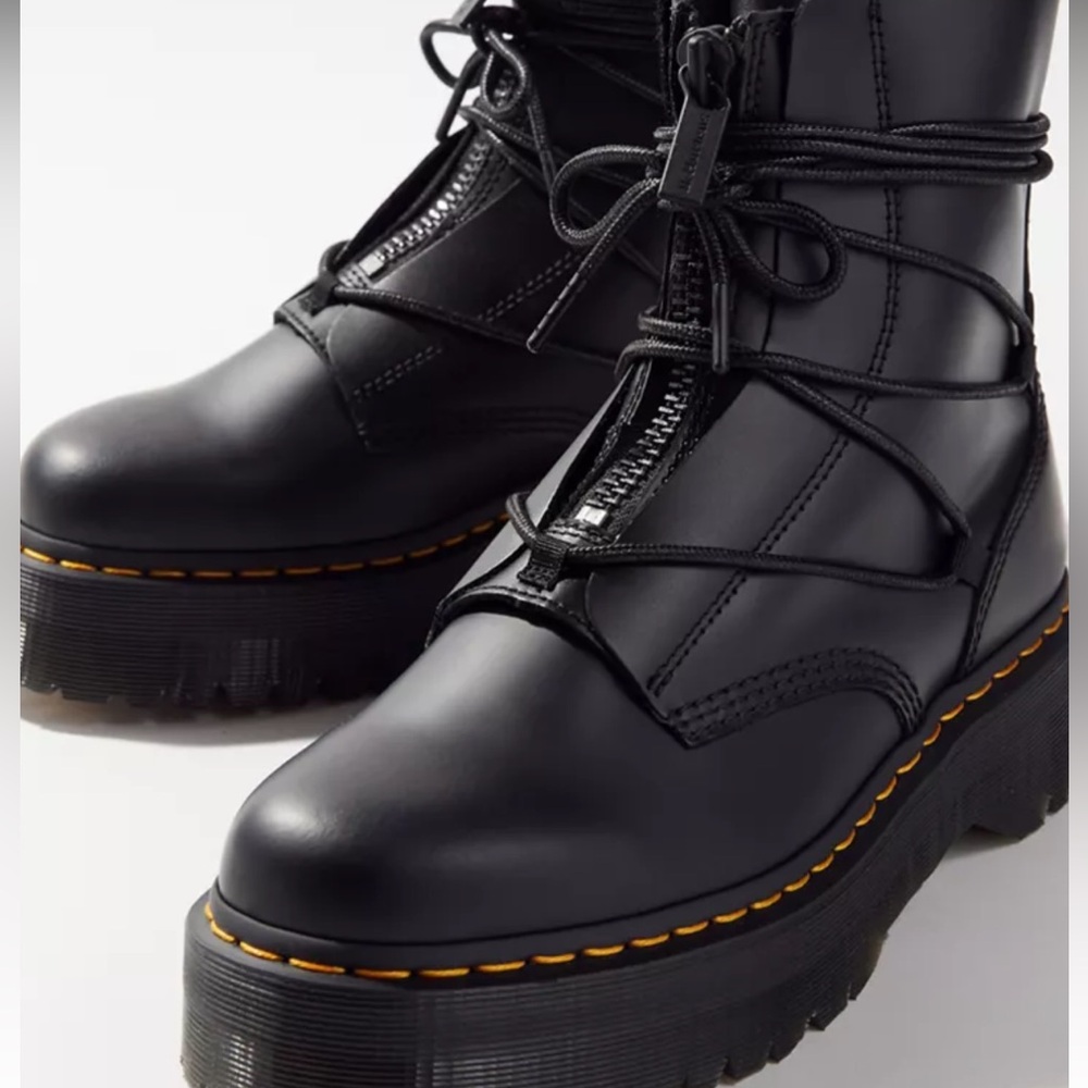 Dr. Martens Black Combat Boots with Yellow Stitching
